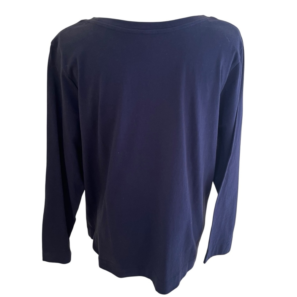 CJ Banks Navy Blue Cotton Scoop Neck Tee with Multi-Color Embroidered Dots - Picture 5 of 9
